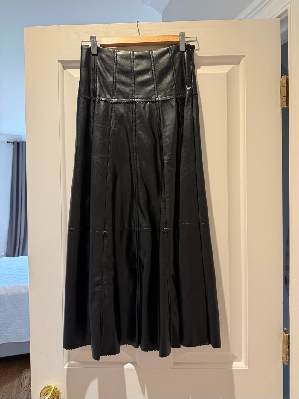 sundays Black Faux Leather A-Line Midi Skirt